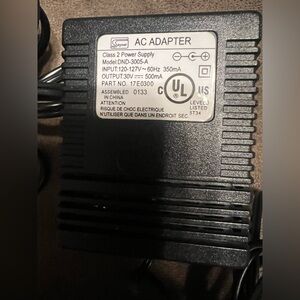 Black AC Adapter Power Supply Model # DND-3005-A